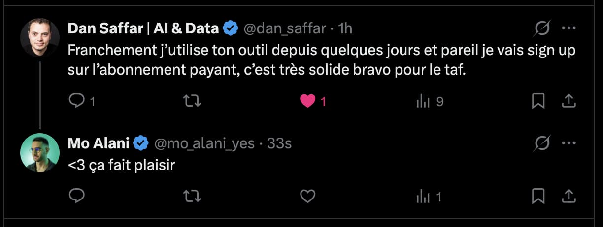 Un utilisateur annonce publiquement qu'il passe à l'abonnement payant.