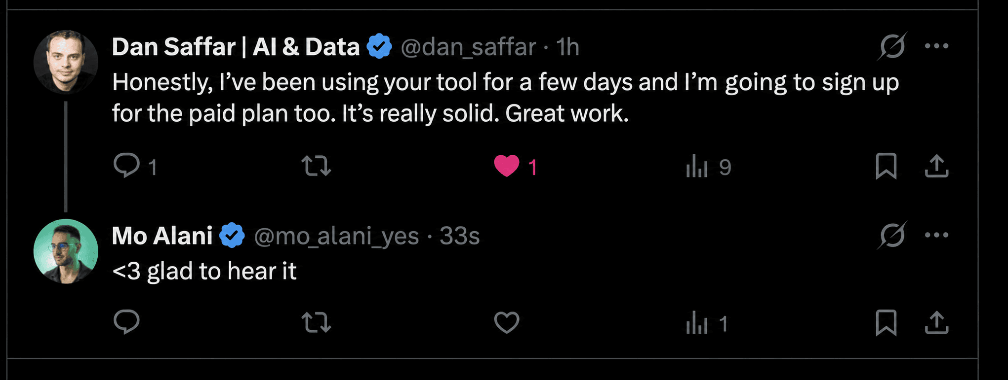 A user publicly announces he is moving to the paid plan.