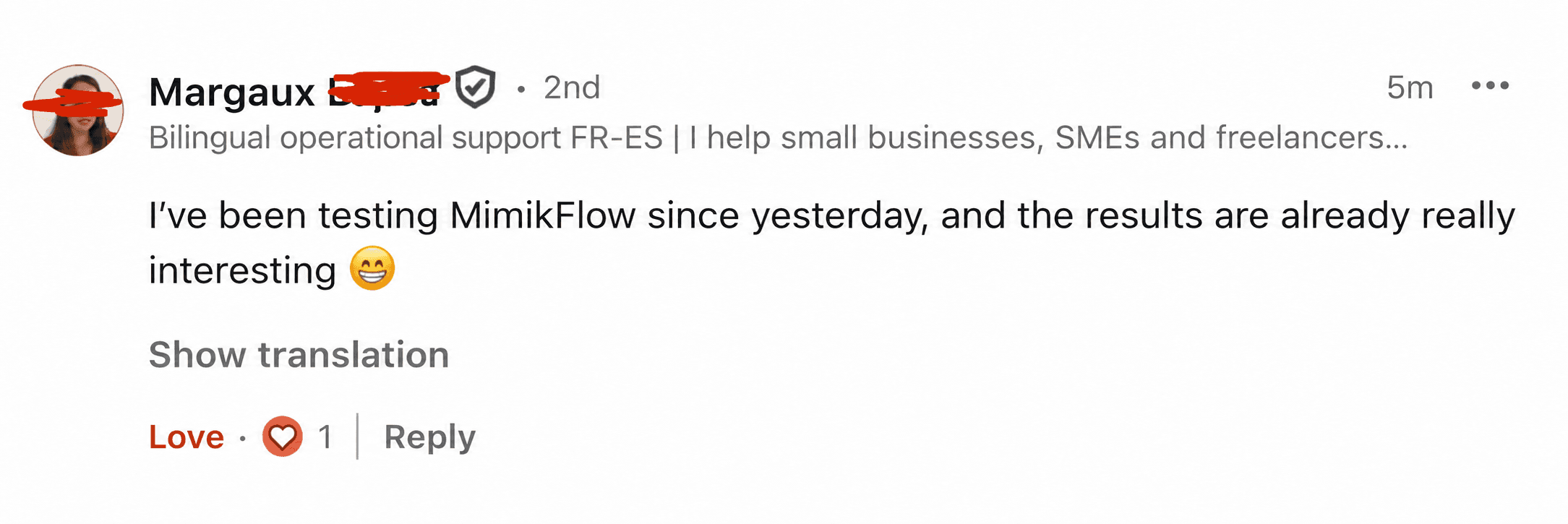 First LinkedIn feedback from a user testing since the day before.
