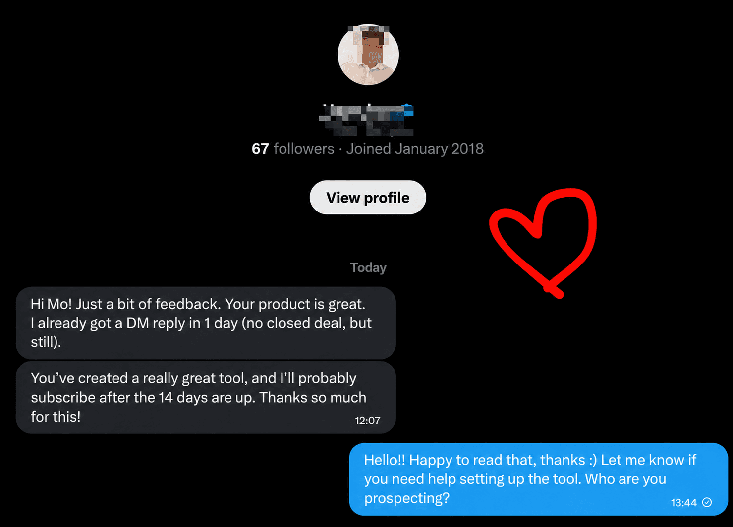 A user gets his first reply within a day and plans to subscribe.