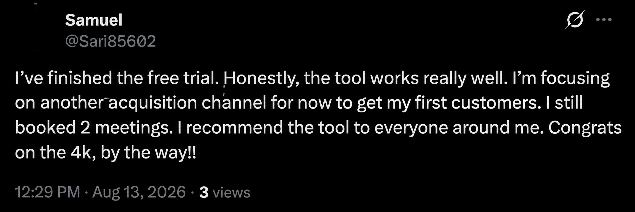 A user describes the two calls he booked during his free trial.