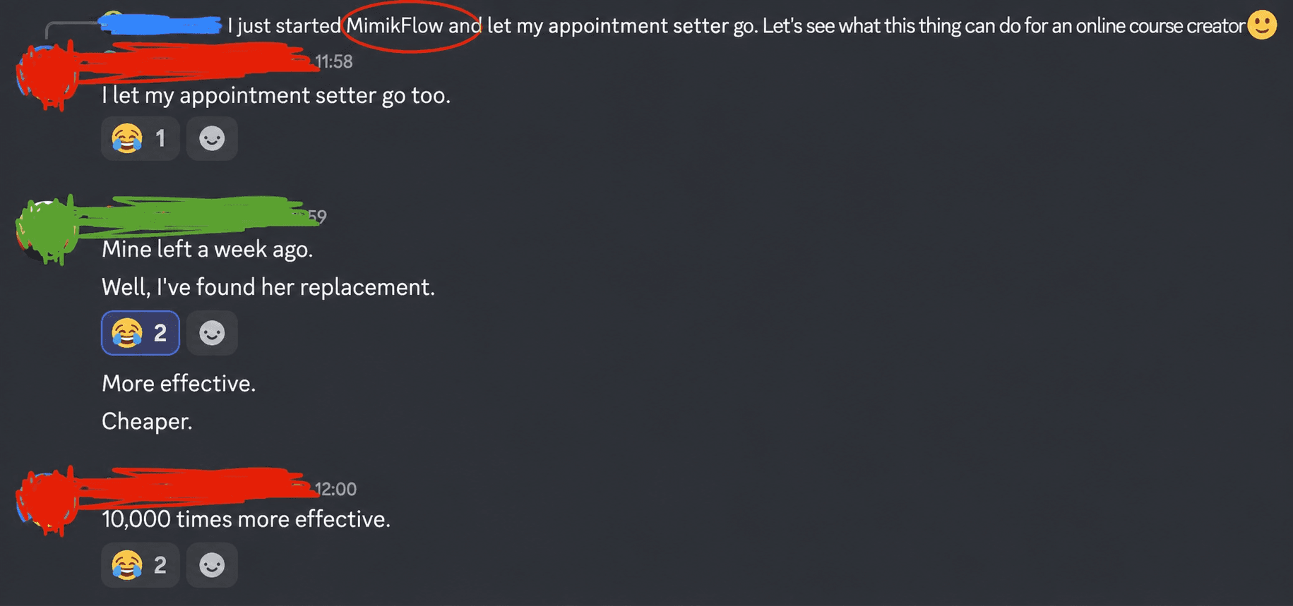 Users discussing how they replaced their human setter with MimikFlow.