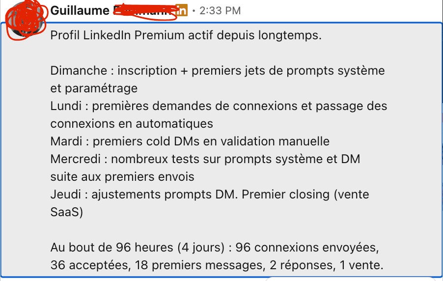 Récapitulatif chiffré de 96 heures d'utilisation, première vente.