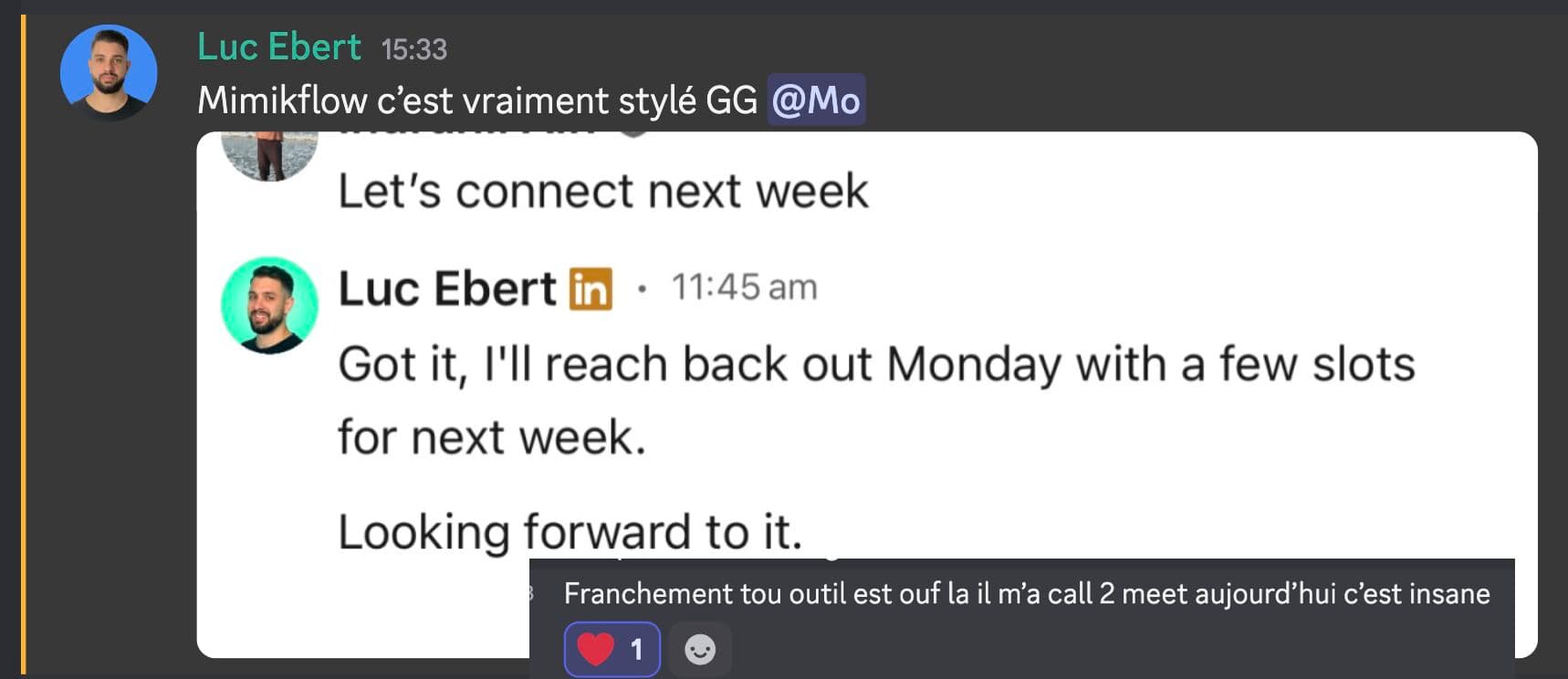 Un utilisateur annonce deux rendez-vous décrochés dans la journée.