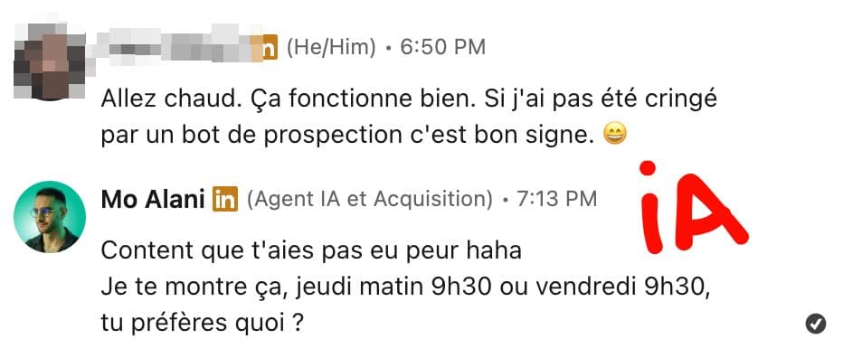 Un prospect explique qu'il n'a pas trouvé le message de prospection gênant.