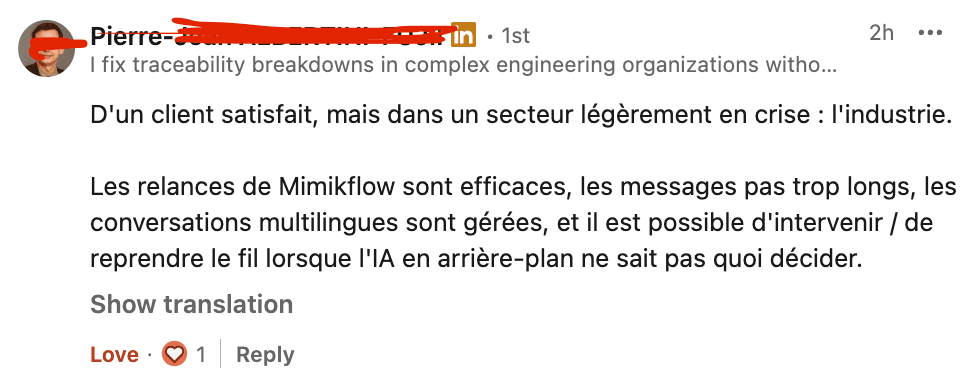 Retour d'un client B2B dans l'industrie en crise.