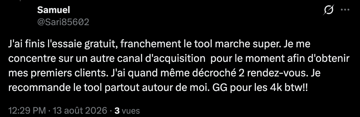 Un utilisateur raconte les deux rendez-vous obtenus pendant son essai gratuit.